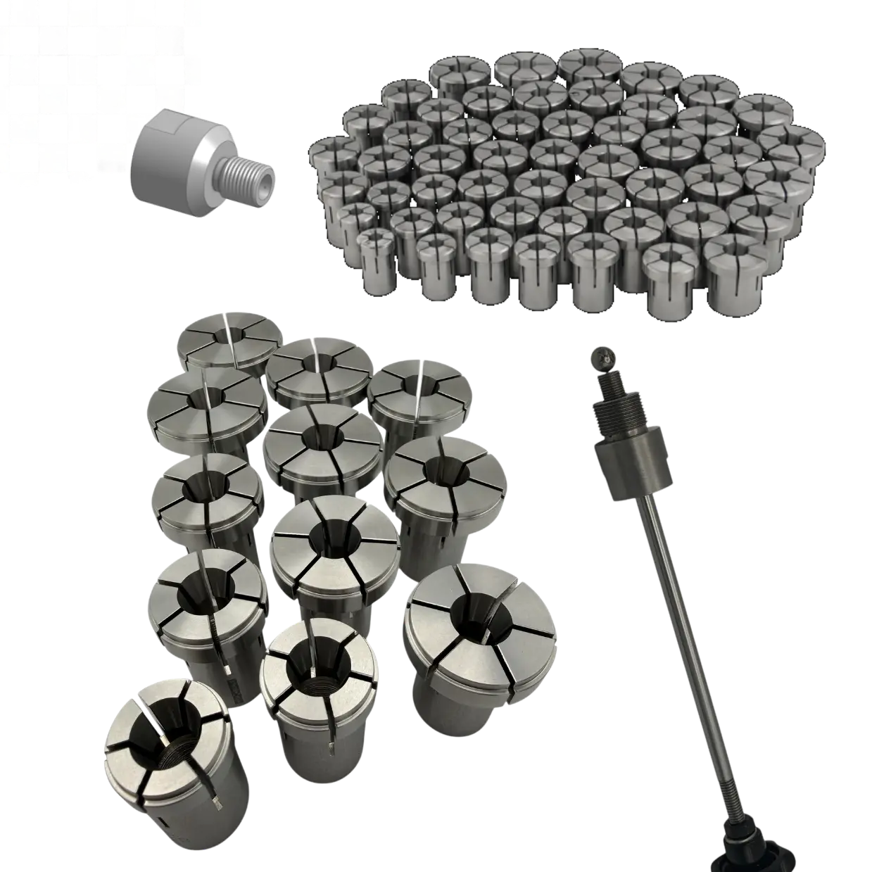 Collet chucks, collets and M10/14/16 adaptors for MICROMECALP lapping trolleys